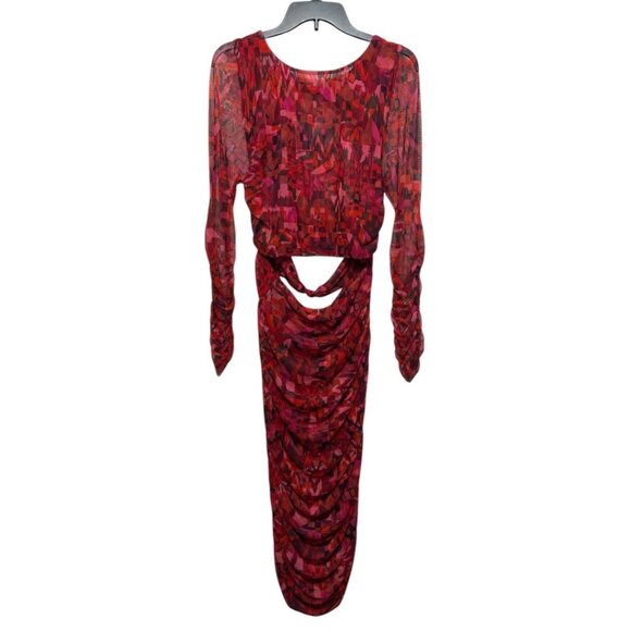 New MISA Cutout Long Sleeve Midi Dress in Red Size L - Picture 7 of 15